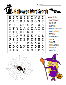 1. Halloween word search puzzle. Level - Easy Halloween word search, printable, free, pdf, puzzle, easy, hard, kids, adults, large print, download, sheet.