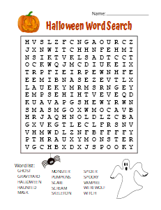 2. Printable Halloween word search. Level - Medium Halloween word search, printable, free, pdf, puzzle, easy, hard, kids, adults, large print, download, sheet.