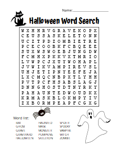 4. Printable Halloween word search. Level - Medium Halloween word search, printable, free, pdf, puzzle, easy, hard, kids, adults, large print, download, sheet.