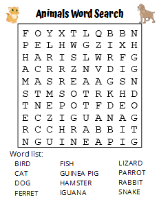 Printable Animals Word Find (Puzzle for Seniors Free). Free printable large print word search puzzle, large print, easy to read, large text, adult, word find, printable, answers, answer key, PDF.