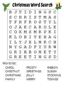 Large Print Christmas Word Find (Puzzle Free Printable PDF). Free printable large print word search puzzle, large print, easy to read, large text, adult, word find, printable, answers, answer key, PDF.