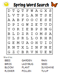 Printable Spring Season Word Find (Puzzle Free & Easy). Free printable large print word search puzzle, large print, easy to read, large text, adult, word find, printable, answers, answer key, PDF.