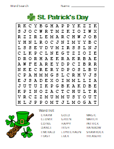 2. Printable St. Patricks Day word search (Medium), free, printable, Saint Patrick's Day, St. Patrick's Day, Patrick, pdf, puzzle, easy, hard, kids, adults, large print, download, sheet.