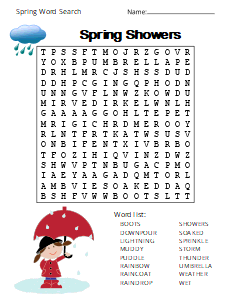 4. Printable Spring Showers Word Search Puzzle. (Medium), spring word search, printable, free, pdf, puzzle, easy, hard, kids, adults, large print, download, sheet.