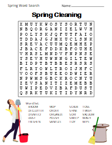 5. Spring Cleaning Word Search. (Medium), spring word search, printable, free, pdf, puzzle, easy, hard, kids, adults, large print, download, sheet.