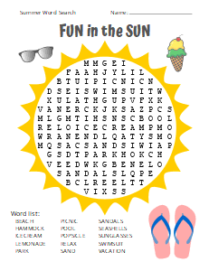 3. Printable Summer Word Search. (Medium), summer word search, printable, free, pdf, puzzle, word find, easy, hard, kids, adults, large print, download, sheet.
