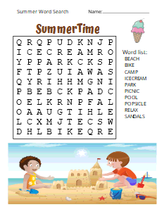 1. Summer Word Search Puzzle. (Easy), summer word search, printable, free, pdf, puzzle, word find, easy, hard, kids, adults, large print, download, sheet.