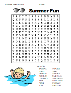 5. Summer Printable Word Search Puzzle. (Medium), summer word search, printable, free, pdf, puzzle, word find, easy, hard, kids, adults, large print, download, sheet.