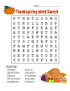 2. Printable Thanksgiving word search puzzle. Level - Easy thanksgiving word search, printable, free, pdf, puzzle, easy, hard, kids, adults, difficult, large print, download, sheet.