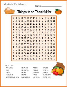 4. Thanksgiving word search. Things to be grateful for. Level - Medium thanksgiving word search, printable, free, pdf, puzzle, easy, hard, kids, adults, difficult, large print, download, sheet.
