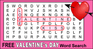 Valentine's day word search, pdf, printable, free, puzzle, easy, hard, kids, adults, large print, download, holiday.