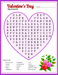 2. Printable Valentine's Day word search. (Medium) Valentine's day word search, printable, free, pdf, puzzle, kids, adults, holiday, easy, hard, large print, download, sheet.