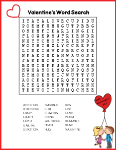 6. Printable Valentine's Day word search. (Medium) Valentine's day word search, printable, free, pdf, puzzle, kids, adults, holiday, easy, hard, large print, download, sheet.