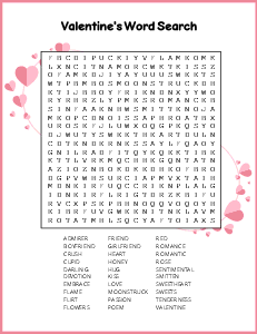 7. Free Valentine's Day word search. (Difficult) Valentine's day word search, printable, free, pdf, puzzle, kids, adults, holiday, easy, hard, large print, download, sheet.