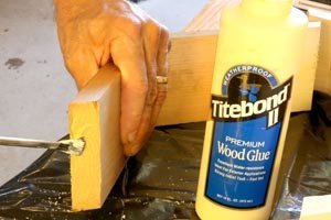 Glue miter joint on hexagon wall shelves.