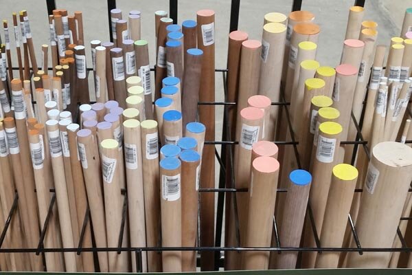 Collection of wooden dowels.