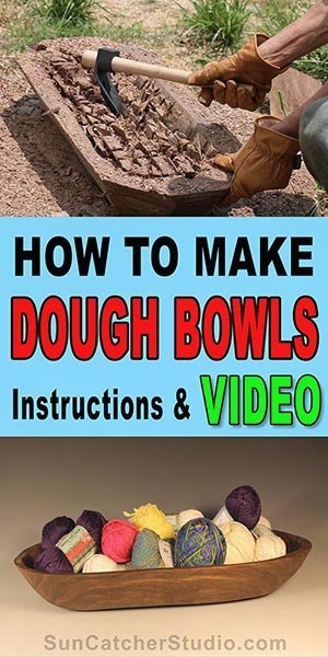 How to make a homemade wooden dough bowl.  Written instructions and video will walk you through creating a handmade, DIY, antique, old fashioned, bowl using a chain saw, adze, and a carbide shaping dish.