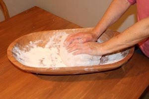 Kneading dough in the finished bowl.