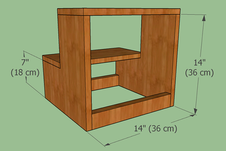 DIY wooden step stool plans, 3D model, back view.