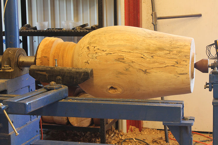 Creating a large sycamore vase. Outside turned.