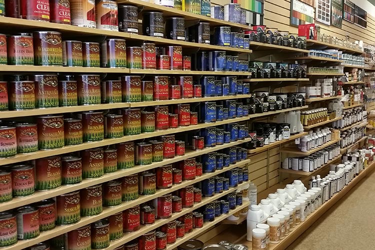 Collection of finishes at a local home improvement store.