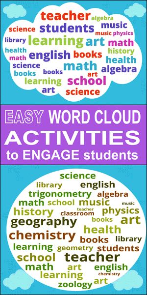 Using word clouds, word cloud activity, classroom, group activities, DIY, students, education, generator, free, word bubble, word collage, tag cloud, text cloud.