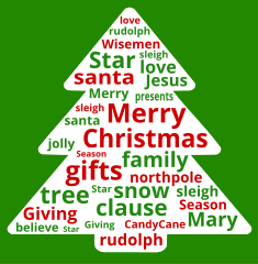 3. Christmas tree word cloud.  Word cloud, example, tag cloud, text cloud, word bubble, free, art, clipart, template, printable, wordle, print, download.